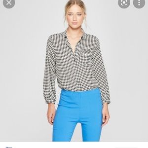Who What Wear chic houndstooth print blouse.